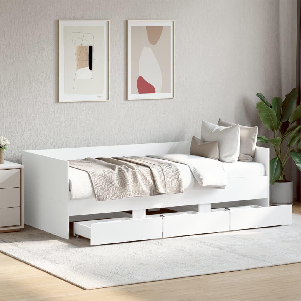 Tonture, Rama łóżka, 90 x 200 cm, 2 W, Biały, materiał drewnopochodny, funkcja spania, 3 szuflad, 2 w 1