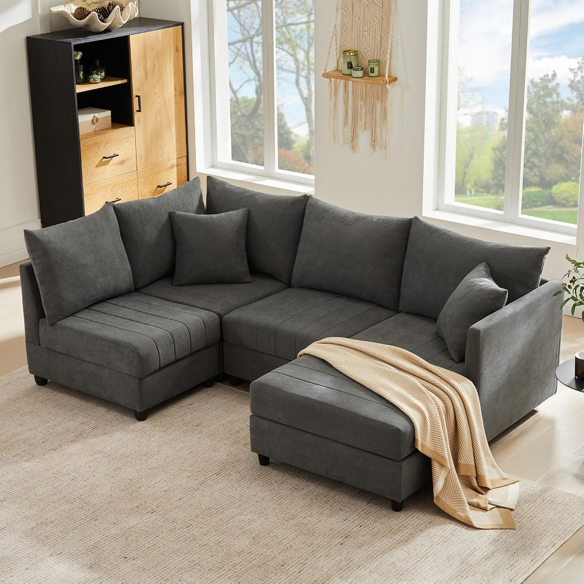 Sofa narożna, Luscriate, Szary, 5-osobowa, modułowa konstrukcja