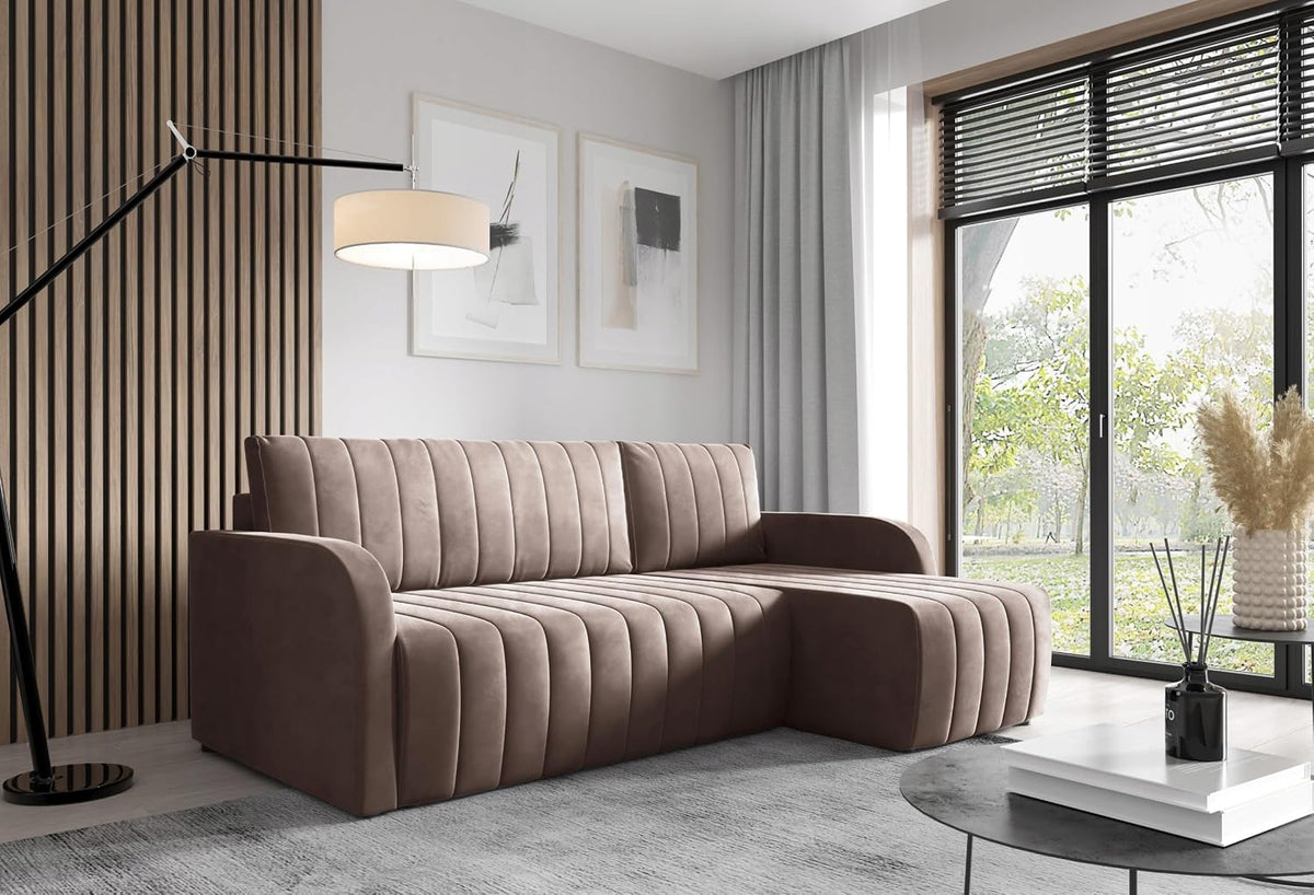 LIKMA, Sofa narożna, 224x145 cm, Brązowy, 3-Osobowy, funkcja spania