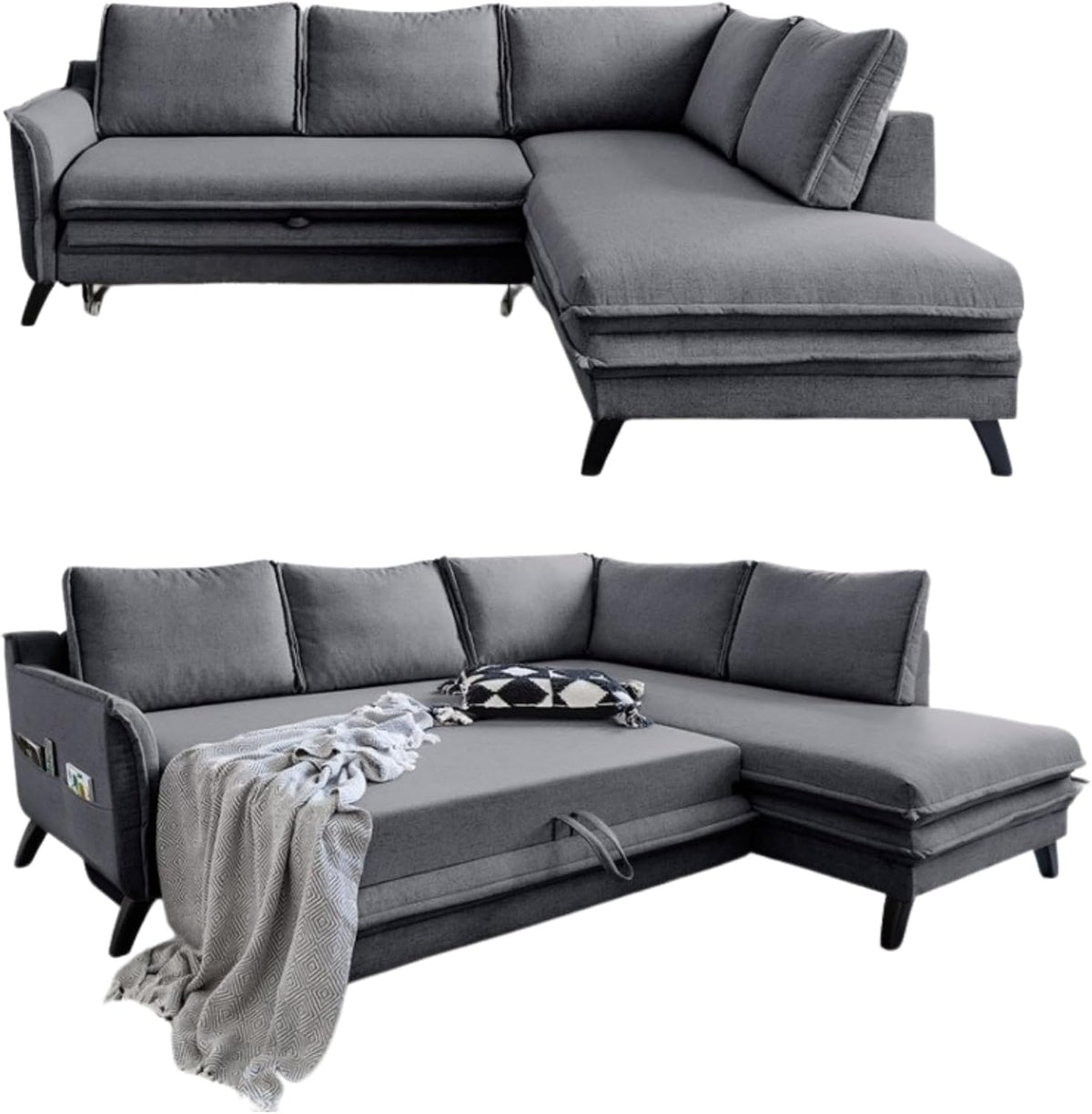 Sofa, MIUFORM, 225 x 92 x 85 cm, Szary, płyta wiórowa, funkcja spania, pilot zdalnego sterowania