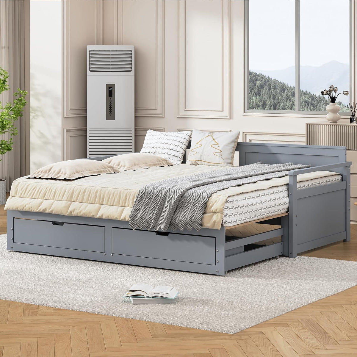 Rama łóżka, Crlnaup, 190 cm, 15 W, Szary, MDF, miejsce do przechowywania