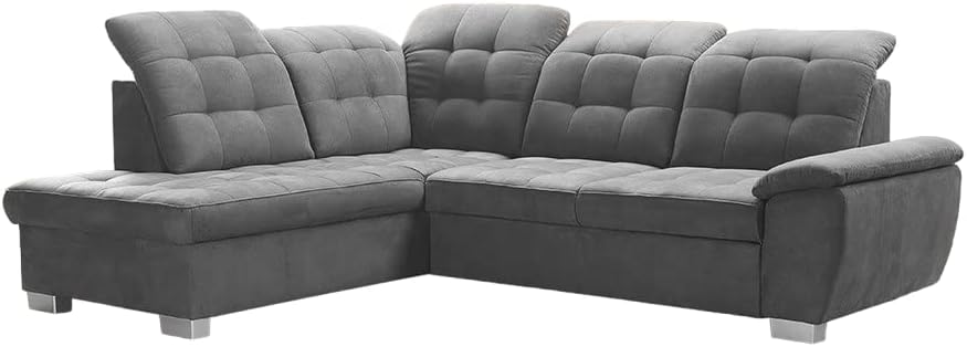 DomiMeble, Sofa narożna, 258 x 212 x 108 cm, Czarny/Szary, aksamit, funkcja spania