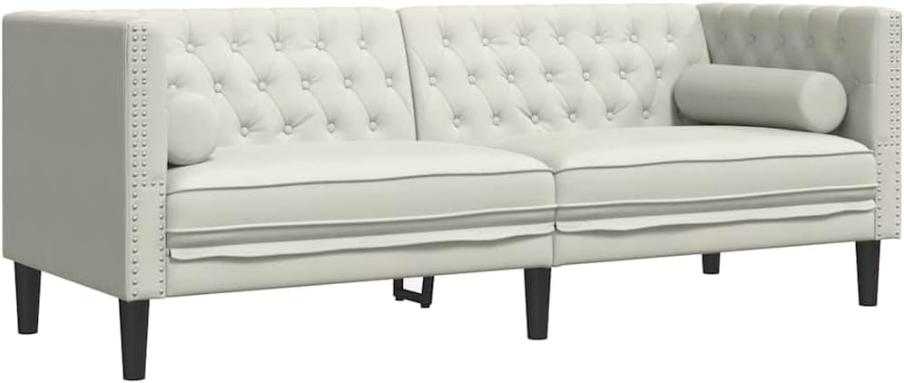 vidaXL, Sofa, 194 x 74,5 x 70,5 cm, Beżowy, lite drewno, 3-osobowa