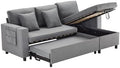 HAINEW, Sofa narożna, 216 x 135 x 83 cm, Szary/Czarny, lite drewno, 3-osobowa, funkcja spania, pilot zdalnego sterowania