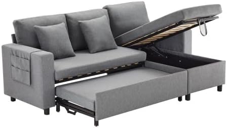 HAINEW, Sofa narożna, 216 x 135 x 83 cm, Szary/Czarny, lite drewno, 3-osobowa, funkcja spania, pilot zdalnego sterowania