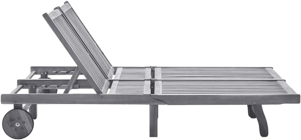 Leżak, KKgypkn, 200 x 60 x 3 cm, Szary, lite drewno, regulowane oparcie