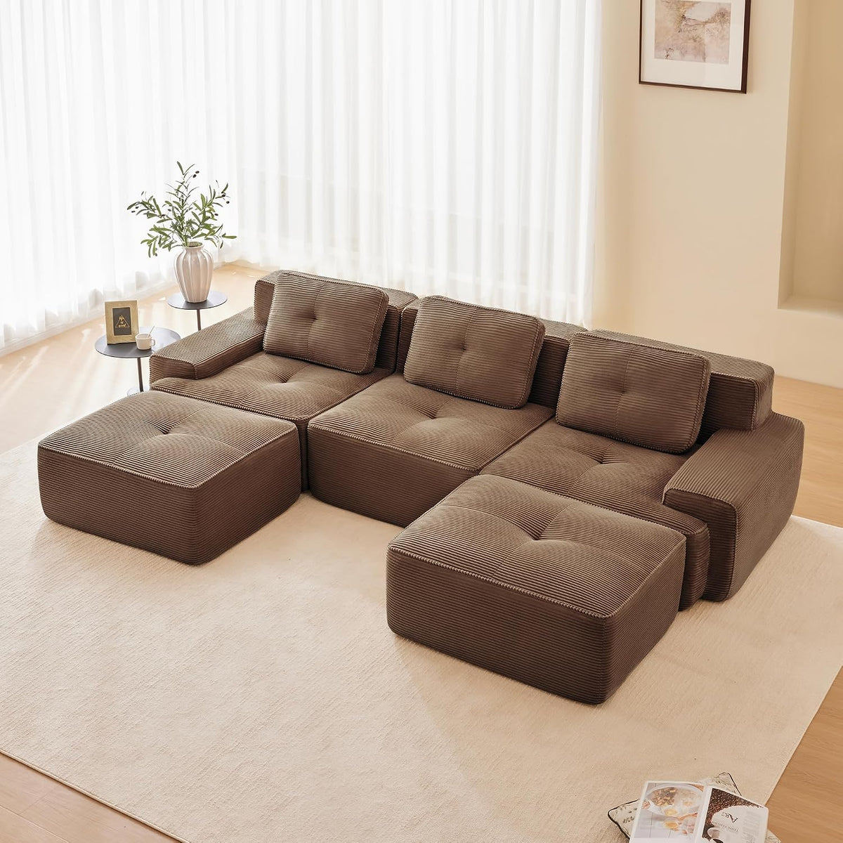 Sofa, Luscriate, 74 cm, Brązowy, sztruks, 2-osobowa, funkcja spania, modułowa konstrukcja