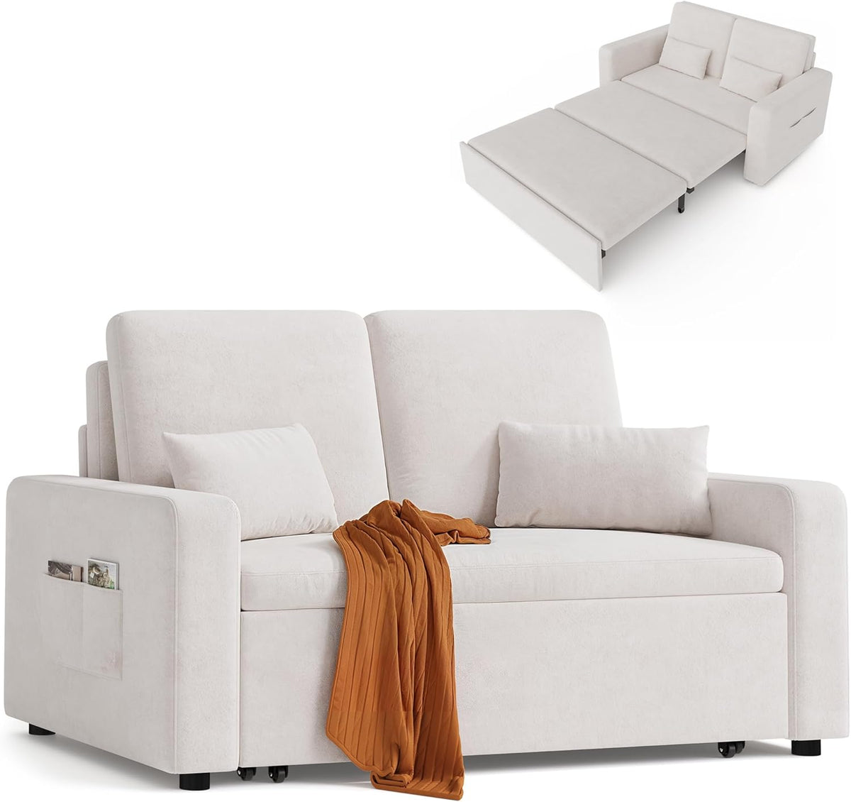 Sofa, Xbro, 147 x 196 x 87 cm, 2 W, Beżowy, aksamit, 2-osobowa, funkcja spania, pilot zdalnego sterowania, 2 w 1
