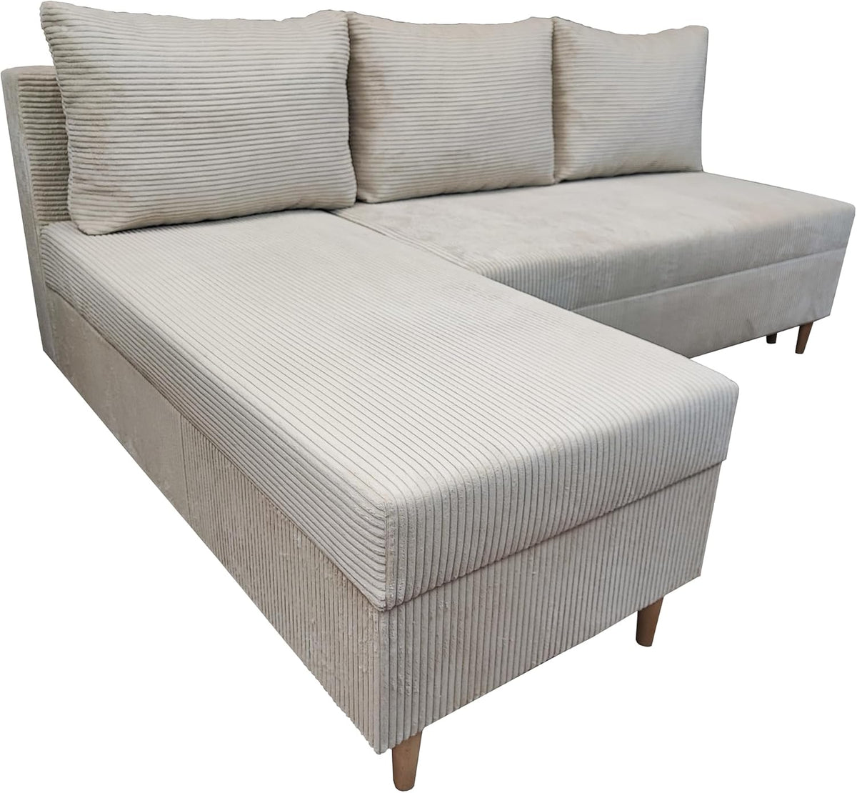 DMSM, Sofa narożna, 200 x 150 x 92 cm, Beżowy, sztruks, funkcja spania